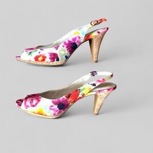 Naturalizer Ideal Multiflora Cloth Vibrant Floral Slingback Heels 4” Size 10M